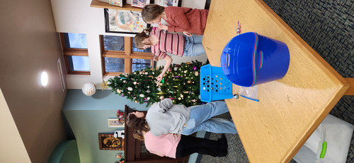 Necedah Community Library - 5th grd - decorating tree!
